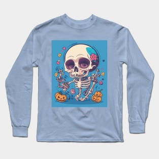 Happy Halloween with flower skeleton Long Sleeve T-Shirt